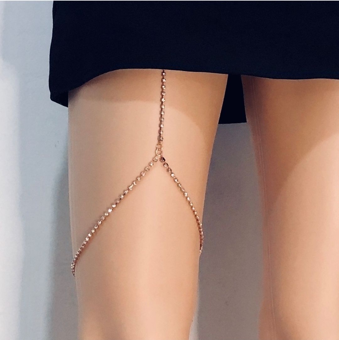 zhangu脚链腿链腿圈环性感身体链纯欲风绑腿根遮肉显腿细网红辣妹银色