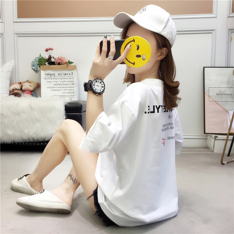 娇诗茹 下衣失踪t恤女短袖韩版宽松中长款百搭2020新款学生半袖上衣