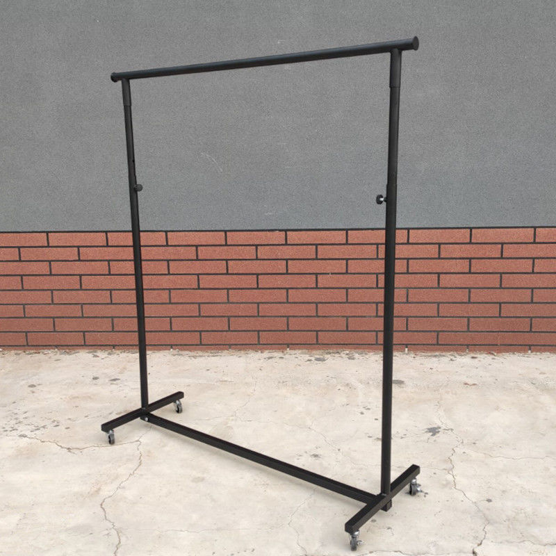 铁艺服装店伸缩折叠落地架卖衣服挂衣服带轮子男装店地摊架子岸茂白色