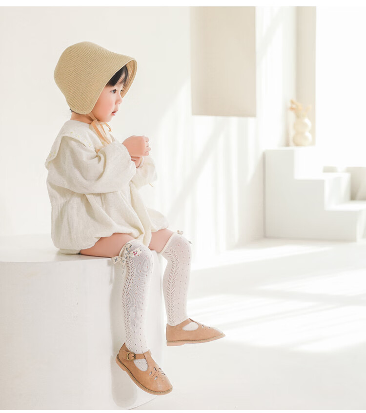 宝宝长筒袜婴儿长袜儿童中筒过膝丝袜网眼袜子公主女童白薄款夏季