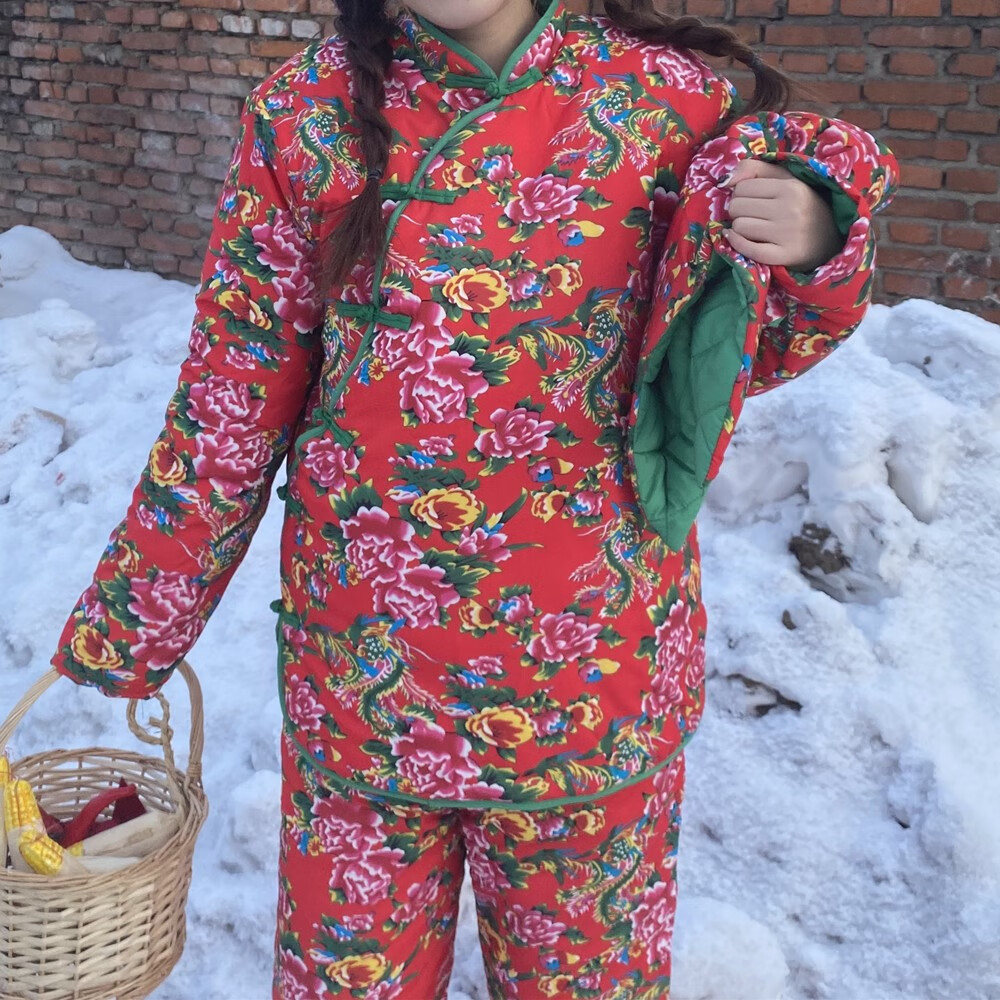 东北棉花裤棉袄女冬加厚民族风碎花棉服时尚棉衣棉裤套装女外穿同款