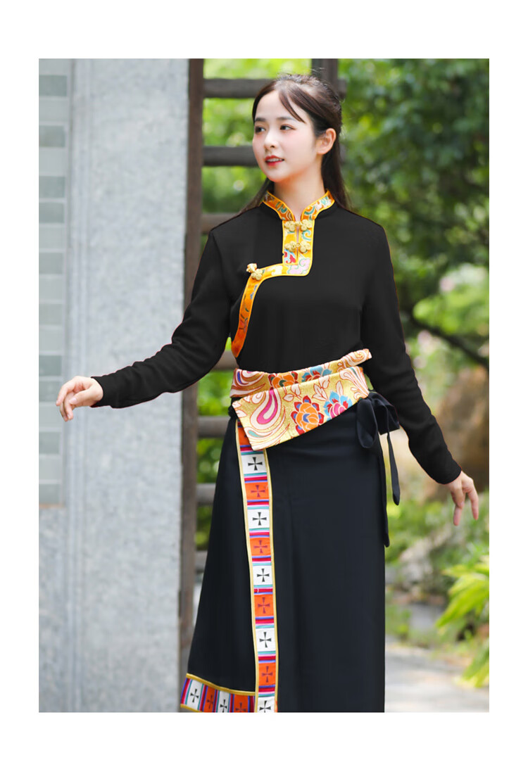 藏风汉服加厚藏服t恤秋冬季藏族女装锅庄舞蹈服舞台表演服装民族风