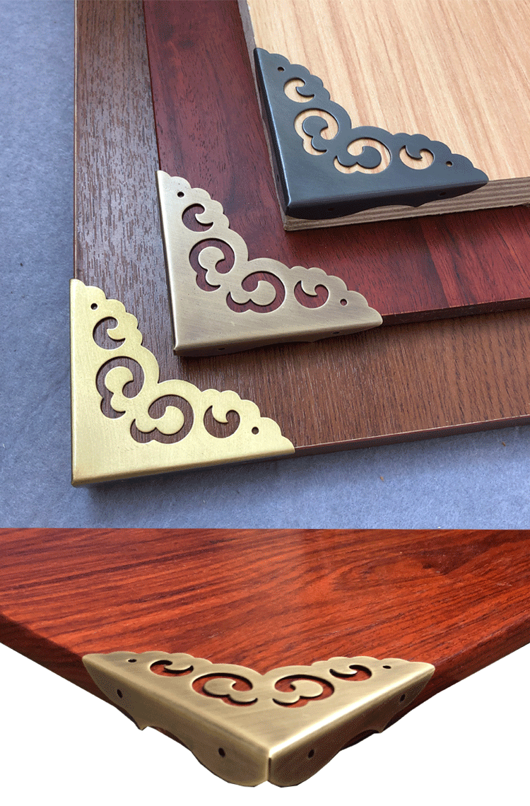 纯铜中式仿古包角桌边护角樟木箱子包边柜门铜角花首饰盒三面角片