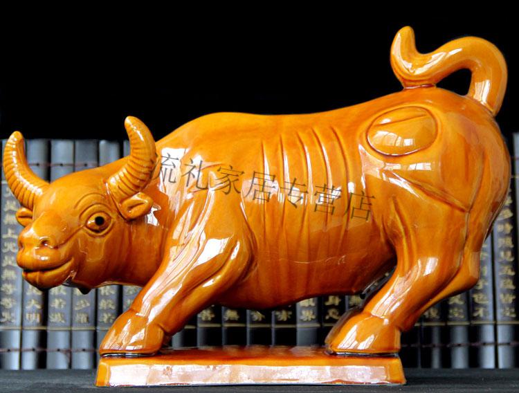 陶瓷牛摆设黄牛水牛工艺品送礼品家居办公装饰品桌面茶台客厅摆件