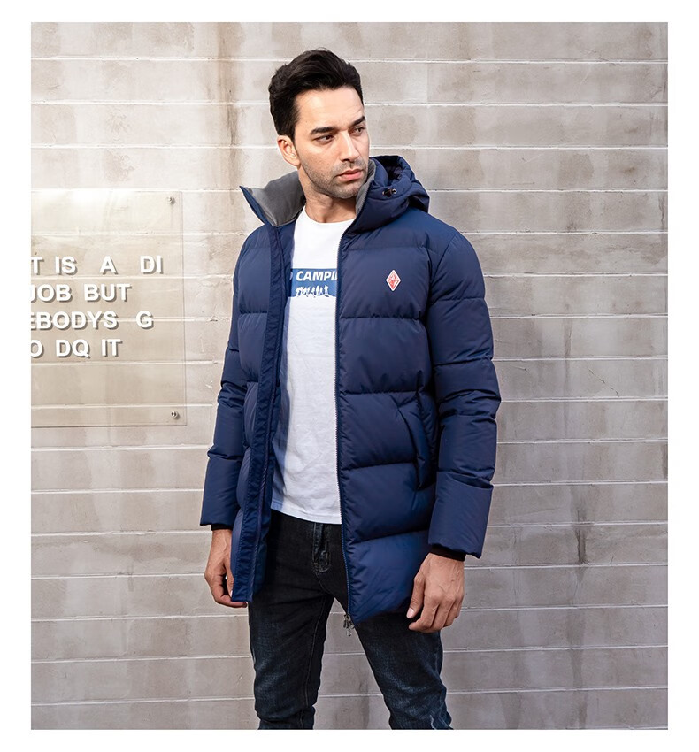 黑冰加厚中长款羽绒服灰鹅绒男户外羽绒衣鹅绒连帽大衣f8516 黑色 l