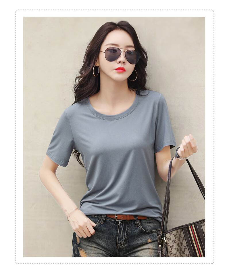 桖2021新款夏季莫代尔白色短袖t恤女韩版宽松全色半袖上衣潮体恤白色s