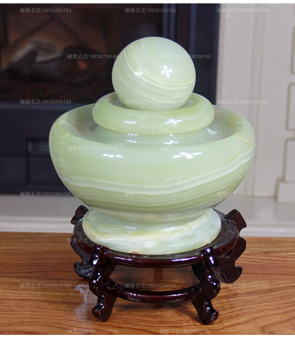 石煌石业天然玉石风水球转动球流水喷泉客厅摆件工艺品开业礼品大理石