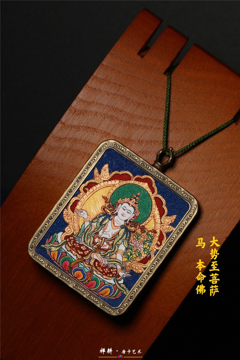 手绘小唐卡粗矿背景随身微唐热贡本命佛佛牌吊坠文殊财神观音度母chg