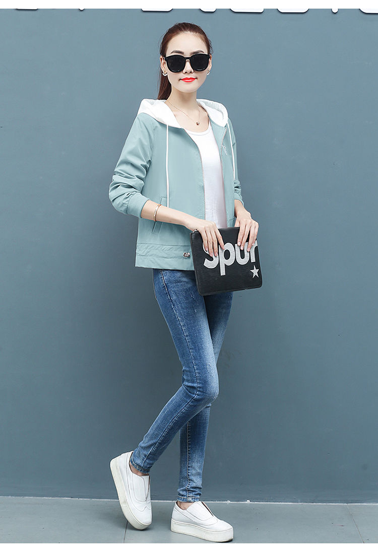 外套女连帽外套女短款春季20夹克休闲百搭学生韩版小个子风衣春款女装