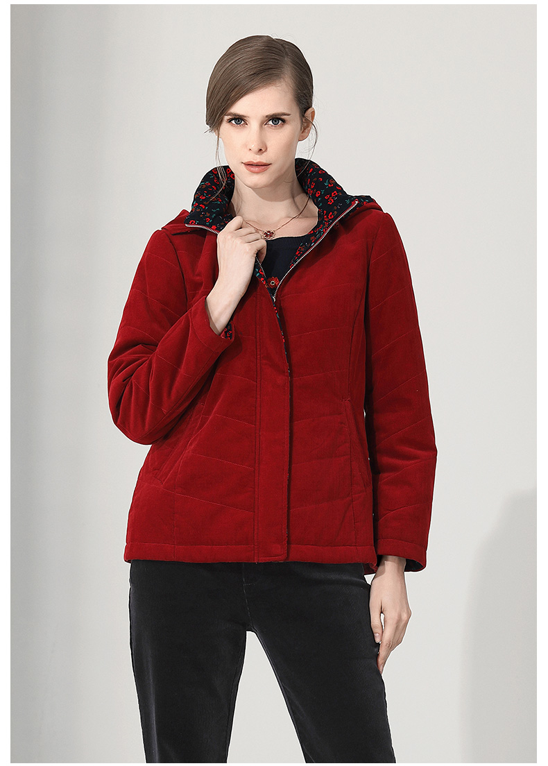 米兰登冬季中老年女装妈妈装加厚保暖短款灯芯绒棉衣1l450107石油兰m