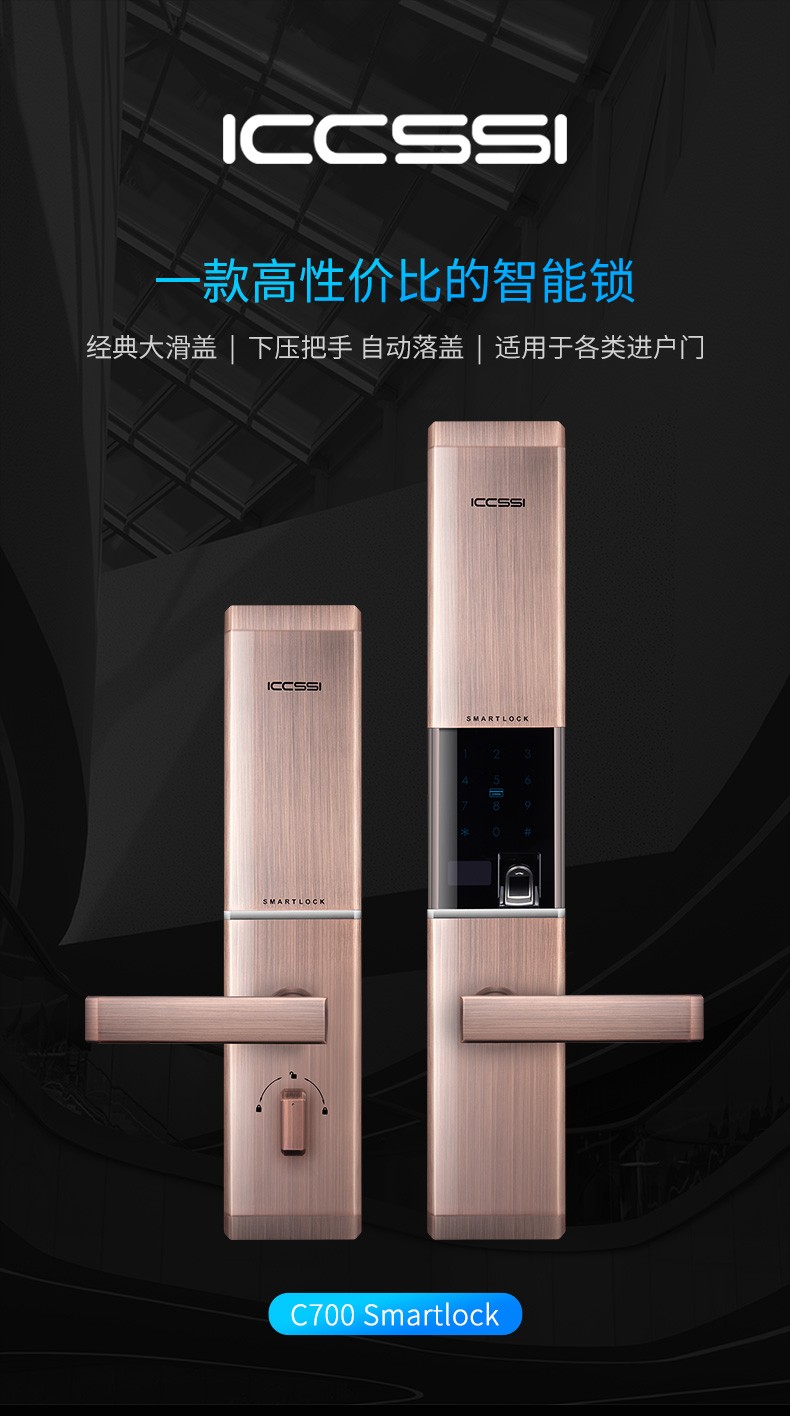 德国iccssi艾栖指纹锁家用防盗门锁密码锁户外防水智能锁别墅防撬铜门