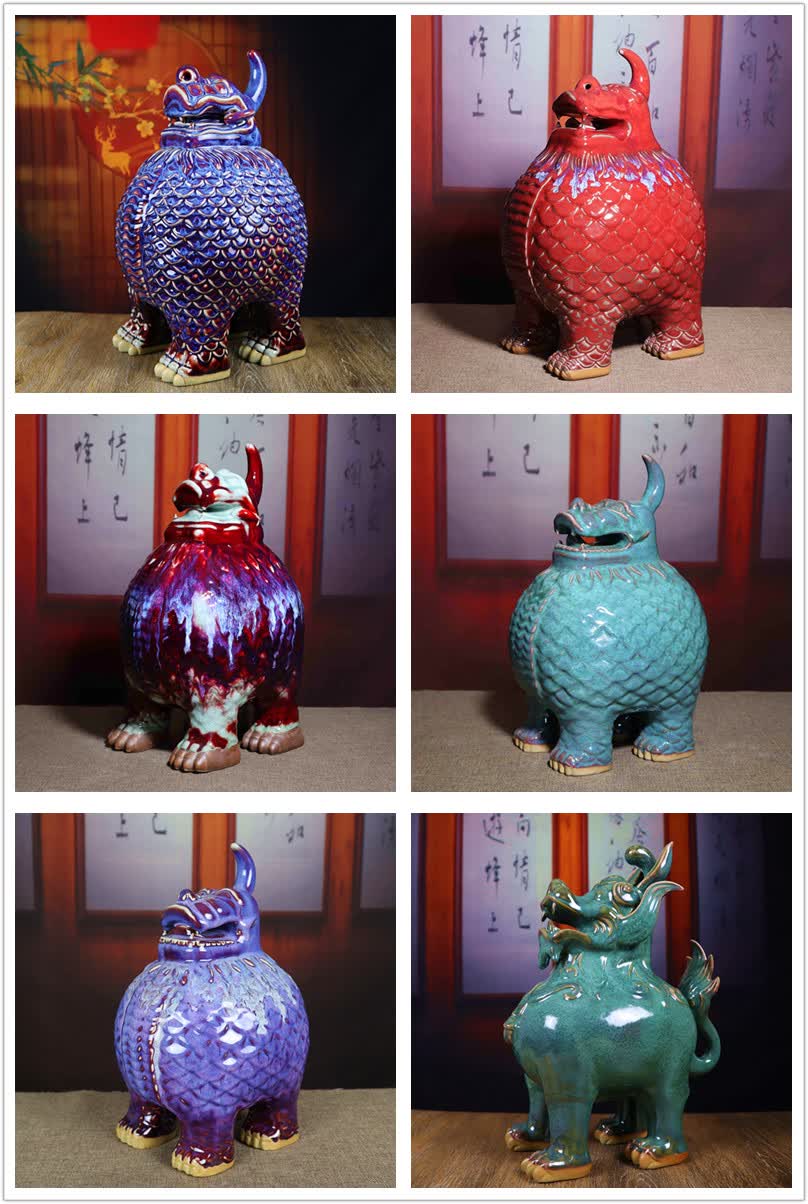 百德莱轻奢高端禹州钧瓷窑变大宋官窑同款天禄貔貅玄关装饰乔迁开业