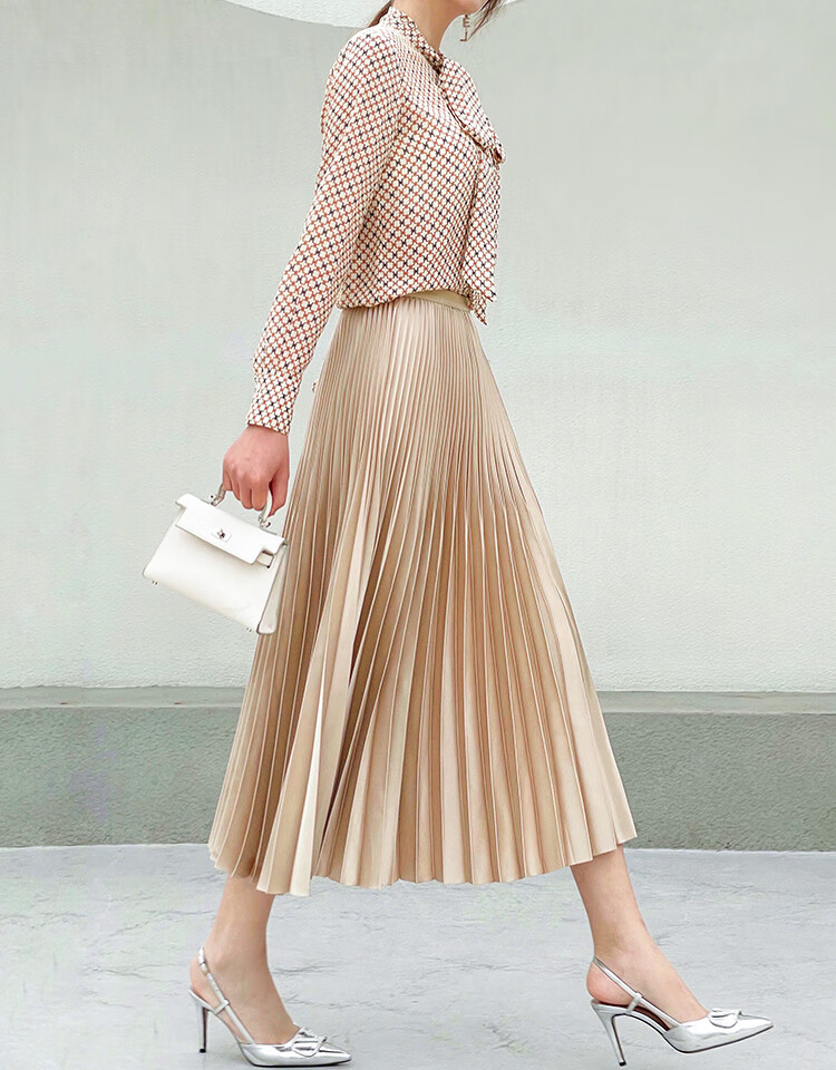 百折裙半身裙长款醋酸百褶裙女秋冬2021高腰a字中长款双压褶流光裙子