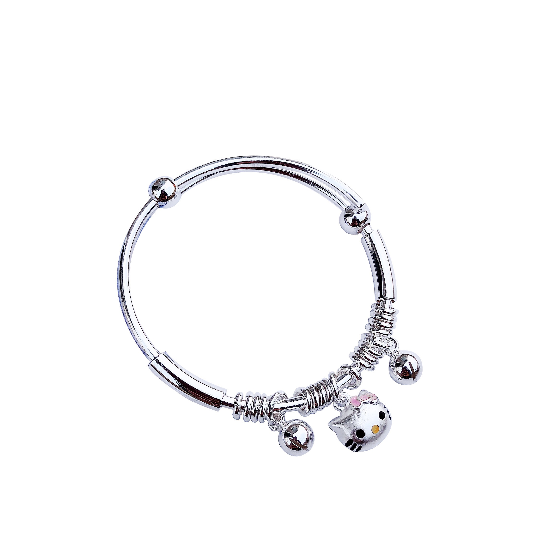 宝宝银手镯女足银凯蒂kitty猫儿童婴儿小孩公主满月礼物铃铛猫06岁一