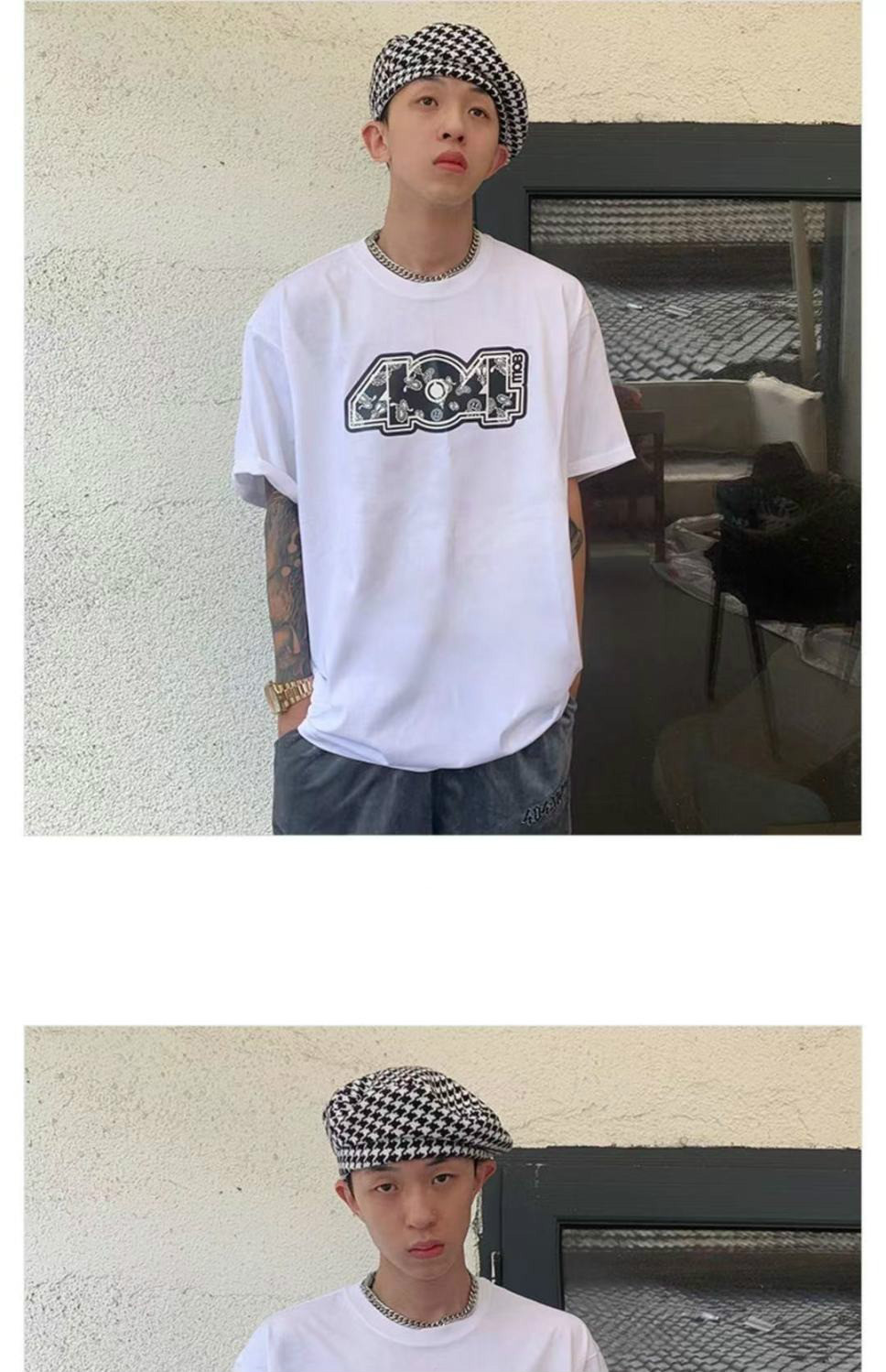 404mob潮牌短袖t恤男国潮腰果花字母印花基础款短袖t恤男女嘻哈街头