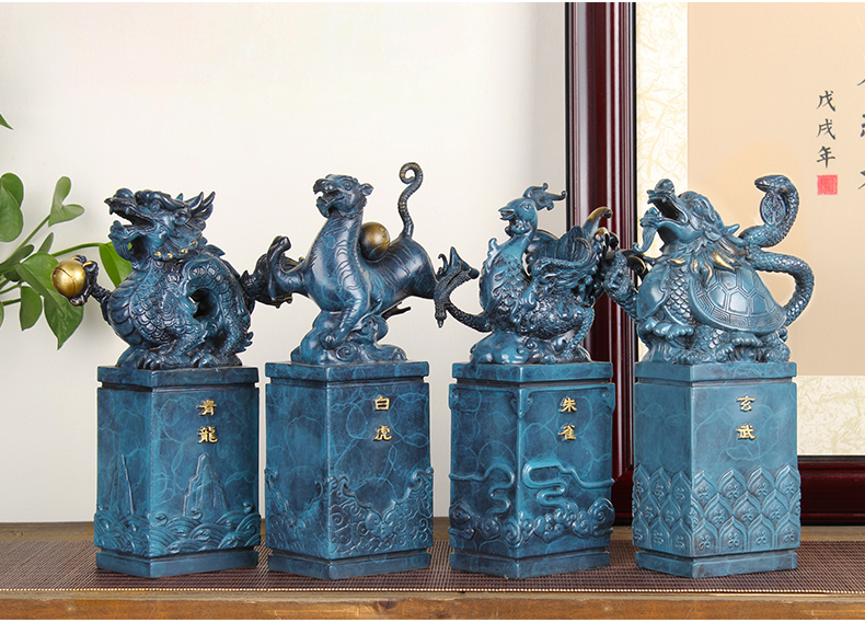 铜指功四神兽纯铜灵兽摆件青龙白虎朱雀玄武四方神兽家客厅玄关家居