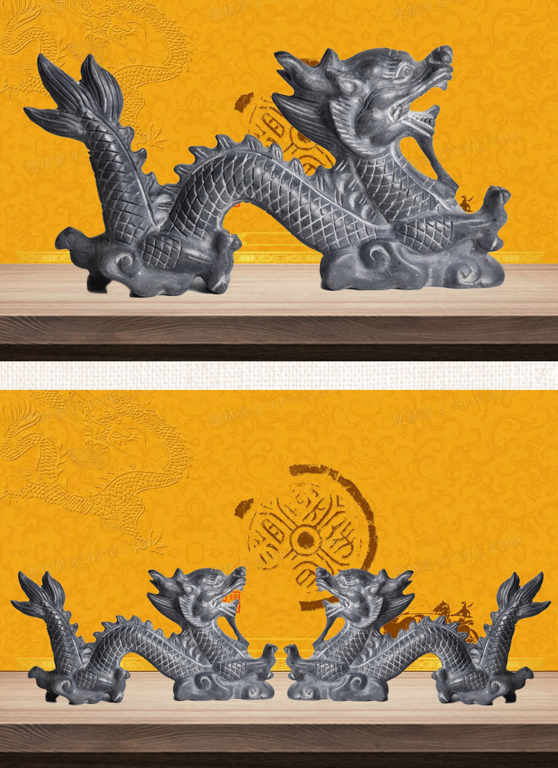 lism 石雕青石龙摆件二龙戏珠青龙生肖石头龙雕刻房顶石龙庭院装饰 长