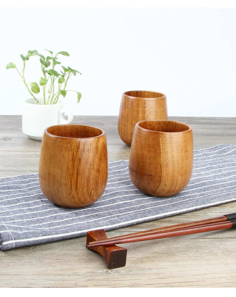 日式木质杯子茶杯啤酒杯隔热木杯实木随手杯水杯酒店餐厅小酒杯555cm