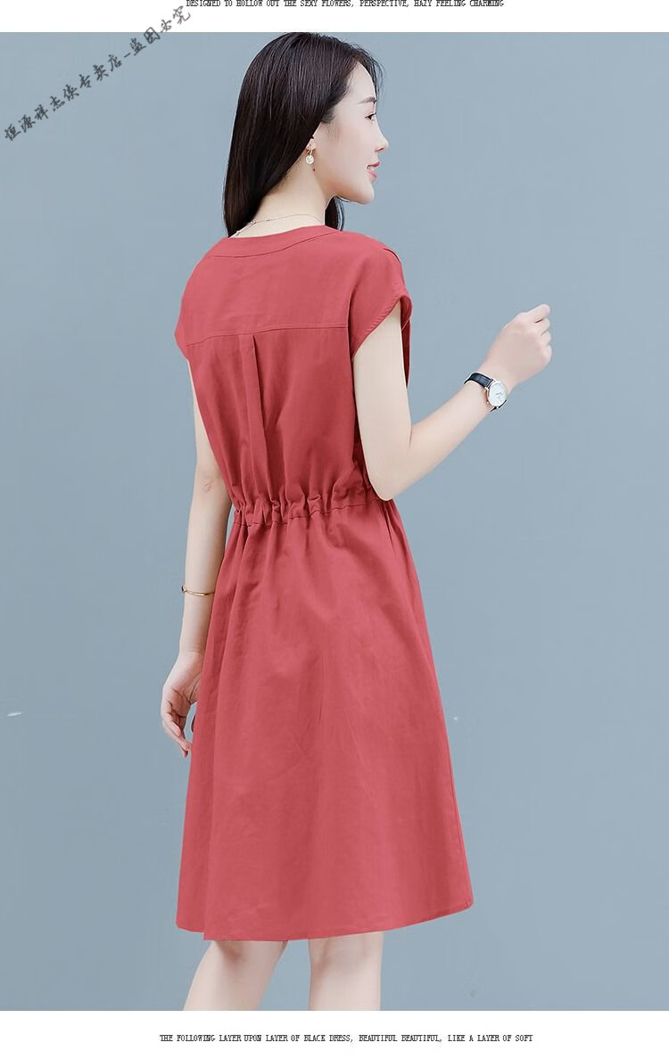 【减龄显年轻】恒源祥棉麻连衣裙女中长款连衣裙22年夏季新款v领大号
