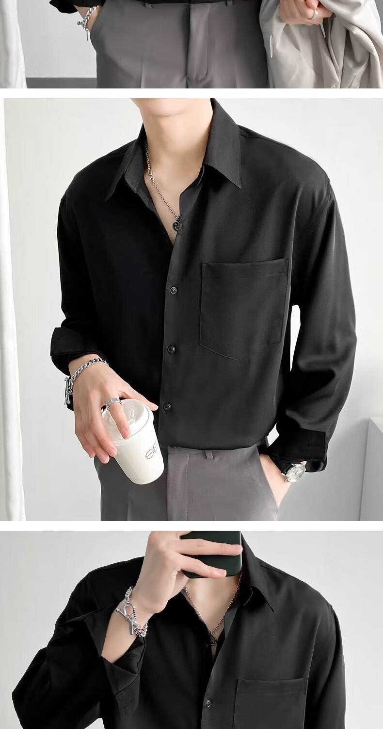 英伦雅痞风男装秋季英伦雅痞男装高级感白衬衫男长袖秋季冷淡风衬衣痞