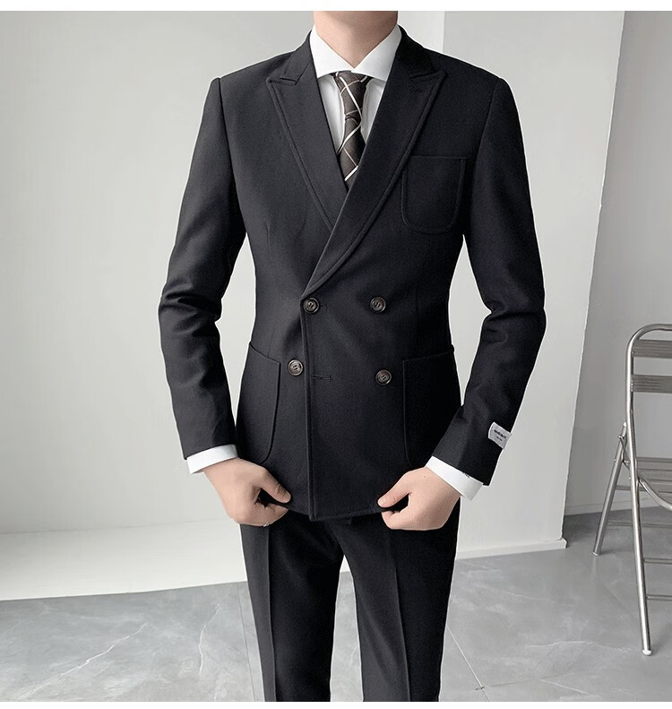 古莱登韩版双排扣西服套装男修身潮流休闲商务正装结婚英伦帅气小西装