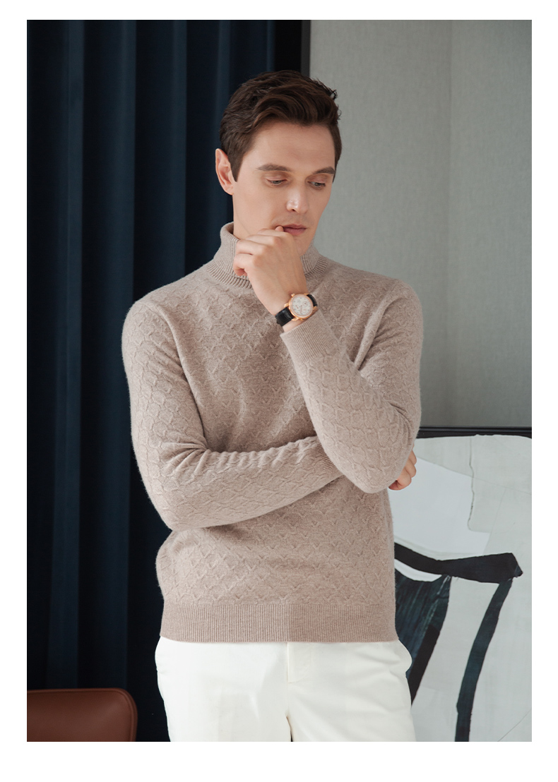 培罗蒙baromon高领羊毛衫男套头保暖针织衫冬季青年男士纯色毛衣灰蓝