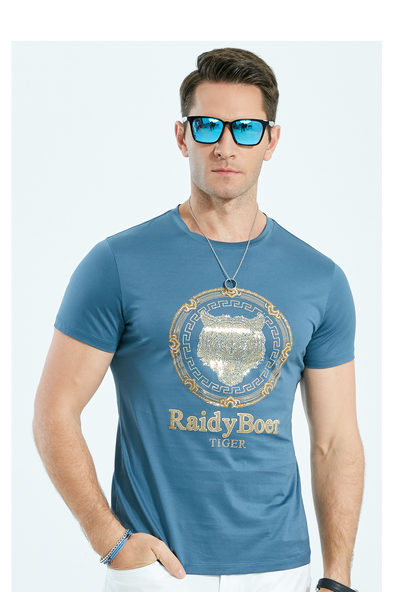 raidy boer/雷迪波尔夏季新款男士时尚休闲纯棉烫钻短袖t恤 7206 灰