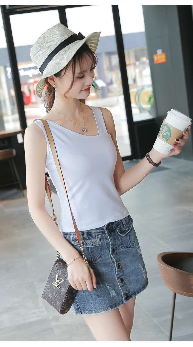 【1/2件装】斜肩吊带背心女外穿短款露肩上衣无袖夏性感小吊带衫 2件