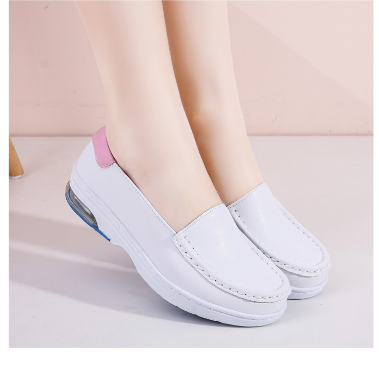 芊诺兔白色女护士鞋软底牛皮四季新款甜美舒适坡跟防滑防臭美容医院
