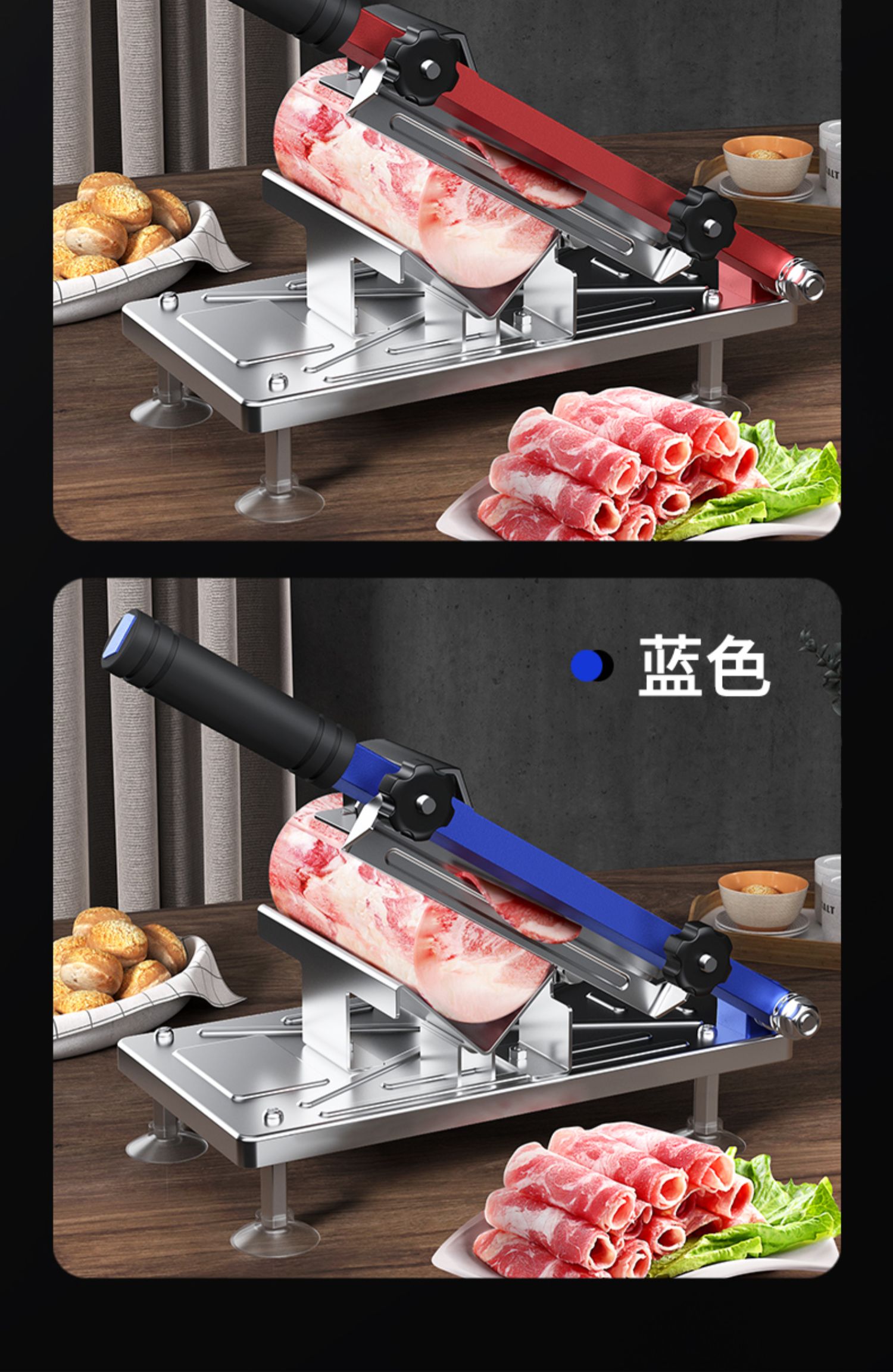 304不锈钢羊肉卷切片机家用手动切年糕刀冻肥牛卷切刨肉神器银色304