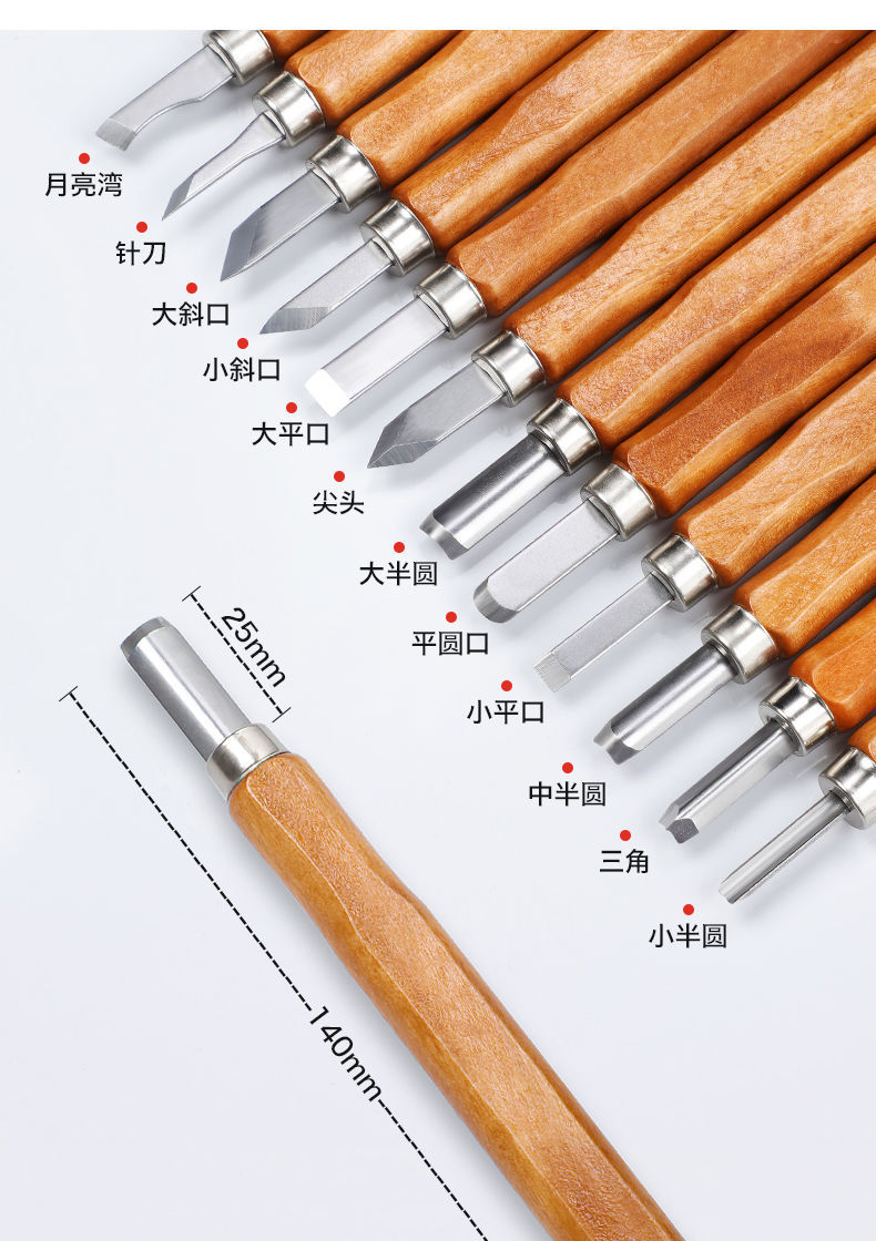 木刻根雕篆刻美工刀套装工具 帆布款【12件套雕刻刀】送磨石【图片