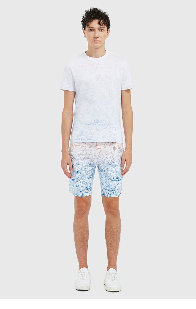 ferre费雷奢侈品意大利男装个性圆领短袖t恤男士宽松渐变撞色半袖特许