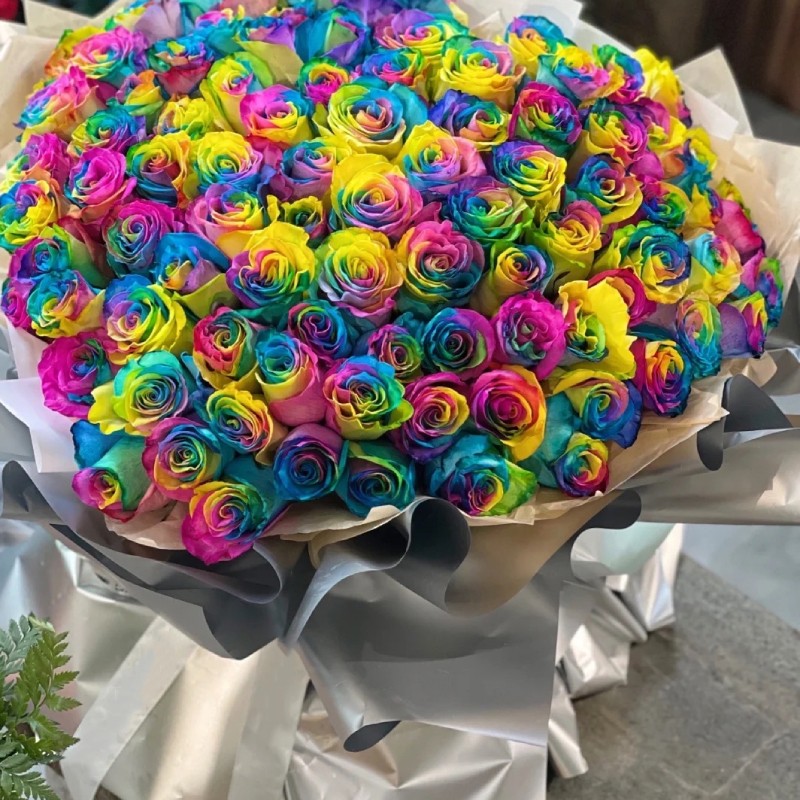 鲜花 同城配送99朵厄瓜多尔进口七彩玫瑰花束生日礼物求婚告白送女友