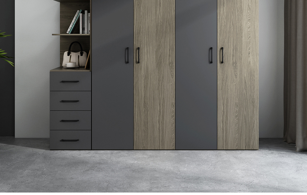 灰橡木色 四门衣柜 顶柜