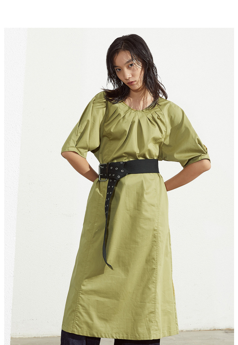 tsubomi子苞米2020年夏季新款纯色灯笼五分袖简约大气连衣裙 咖色 160