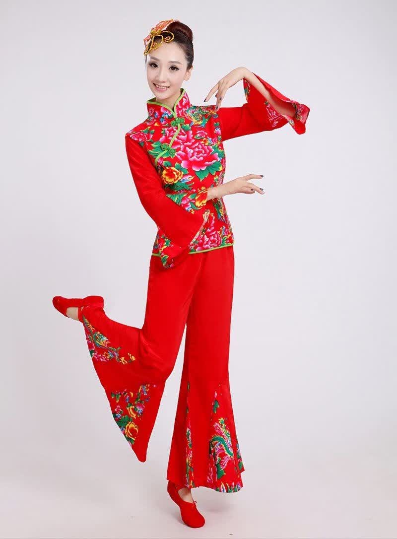 东北大花抖音网红大花布村姑衣服女二人转演出服喜庆民族舞广场秧歌服