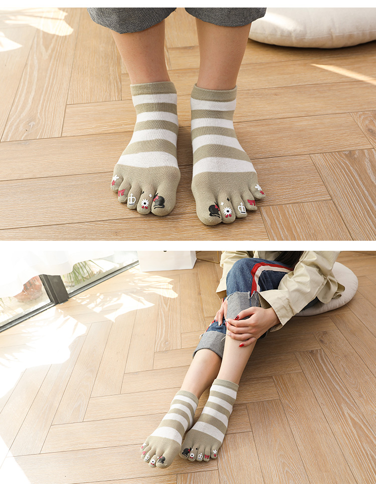 俞兆林新款【五双装】卡通可爱五指袜短中筒棉质女士吸汗透气五趾袜