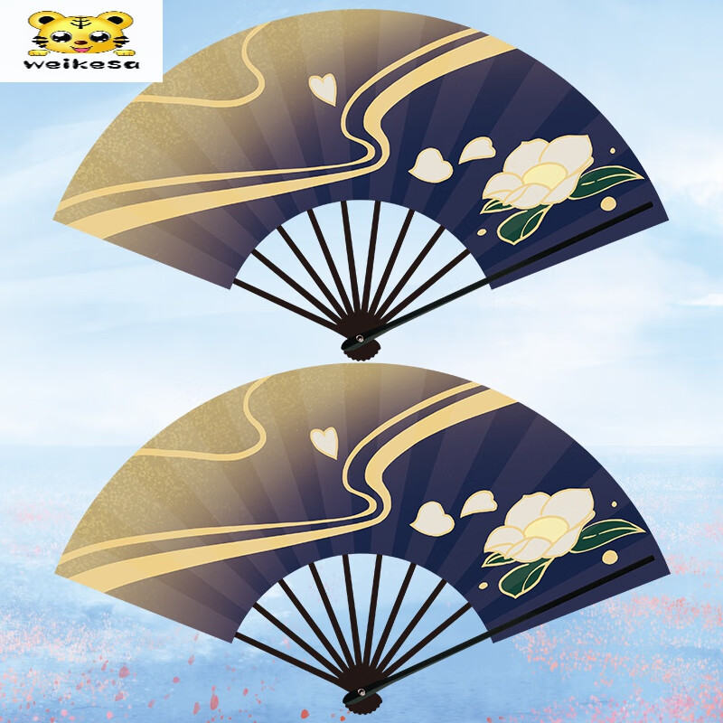 神里绫华扇子原神游戏竹骨绢布扇折扇古风扇道具 10寸黒骨绢布双面一