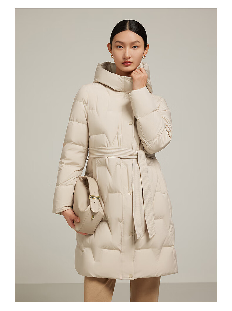 jz玖姿休闲帽款长款羽绒服女装2022冬季新款保暖白鸭绒外套粉色 粉红