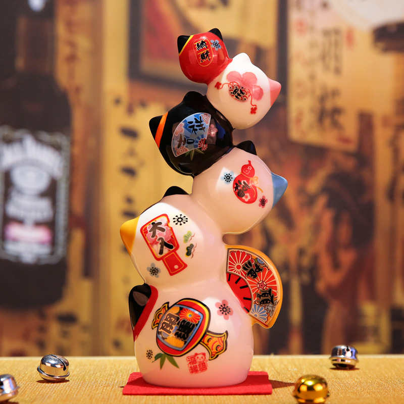 日式开运达摩猫店铺开业装饰品创意家居玄关陶瓷祈福礼品摆件满愿大