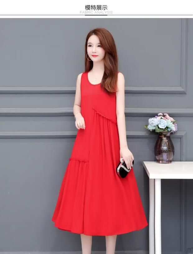 加长莫代尔拼接雪纺长裙女夏季无袖吊带背心打底裙子中长款连衣裙新品