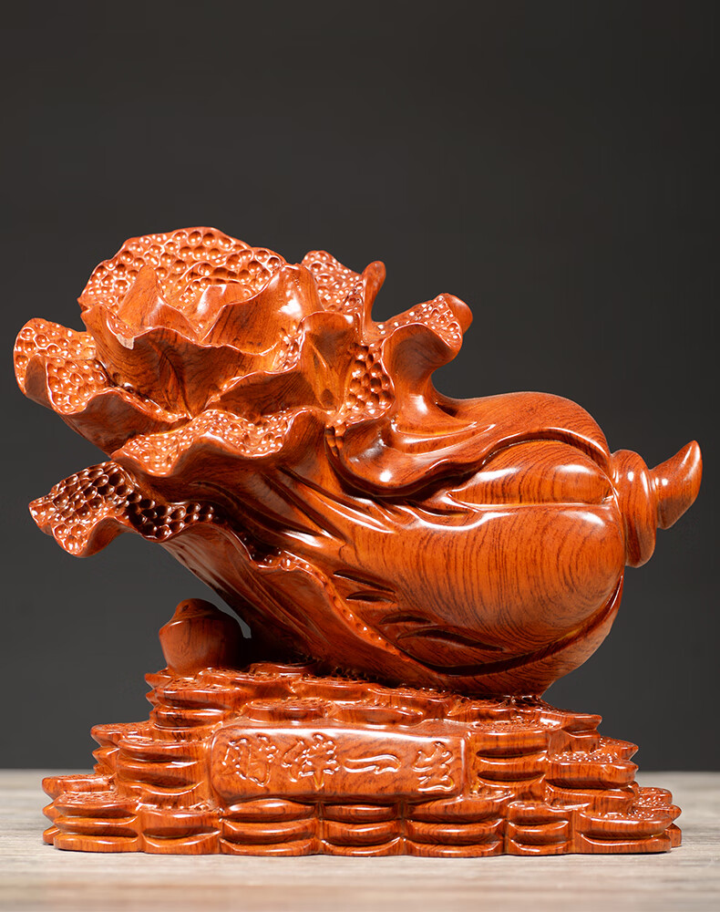 曹堂花梨木雕白菜摆件实木家居客厅风水开业礼品红木雕刻工艺品