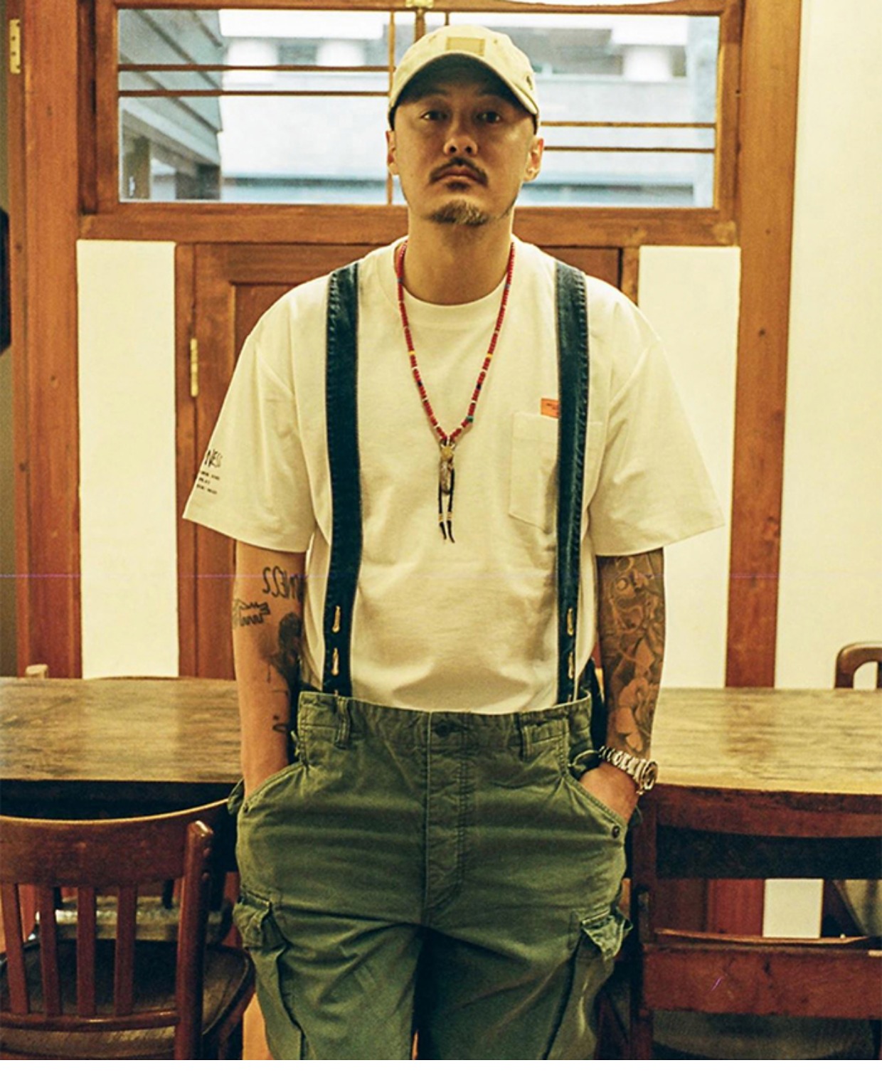 madness香港潮牌mdns余文乐工装裤男日系潮牌宽松型纯棉复古水洗做旧