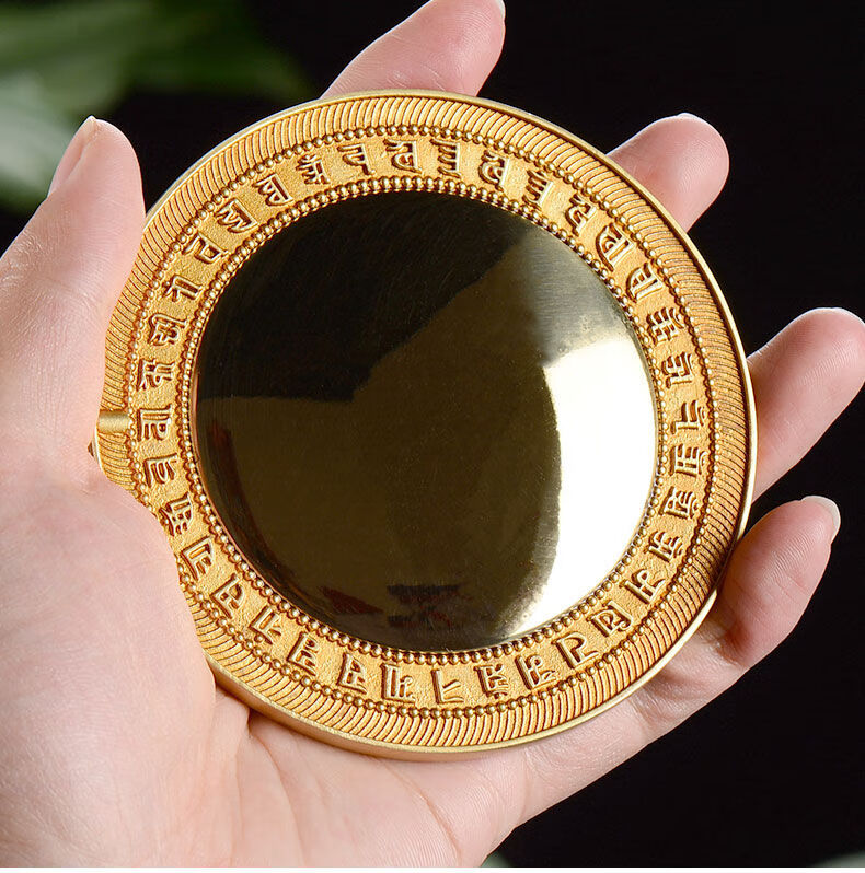 藏村准提镜纯铜光面随身镜佛堂藏传供具准提佛母宝镜密宗供佛摆件礼品