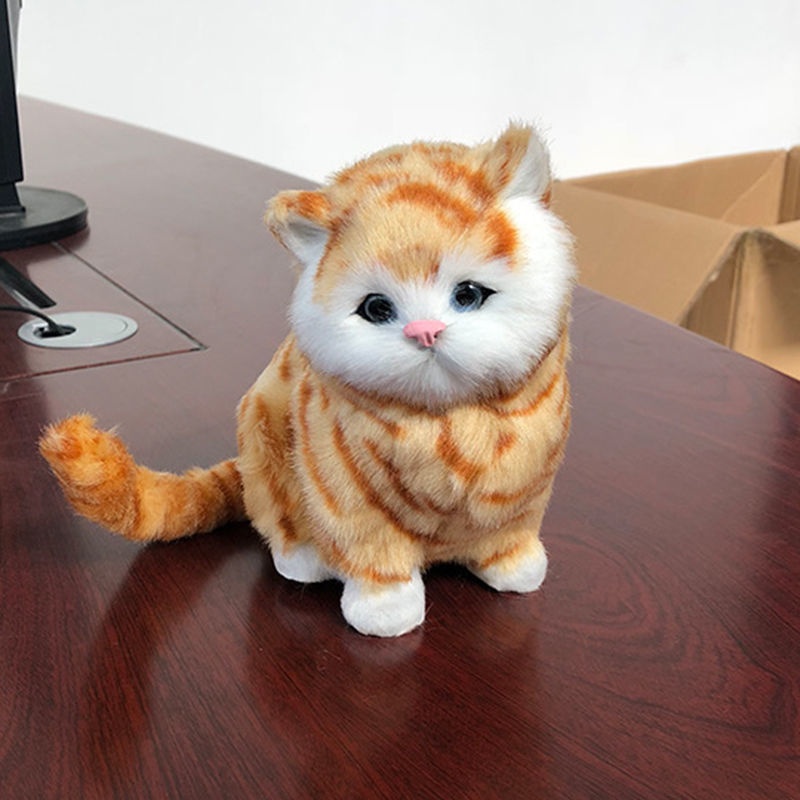 【618活动】仿真猫会叫的小猫咪尾巴可以弯曲的仿真小猫米 全白会叫胖