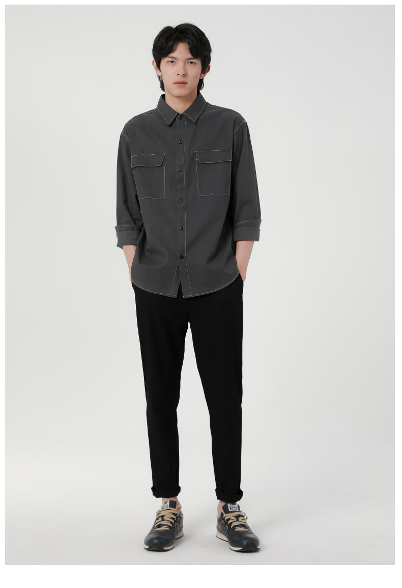衬衫男宽松休闲长袖衬衣男士青年纯色天丝衬衣外套csb2506m 灰色 m