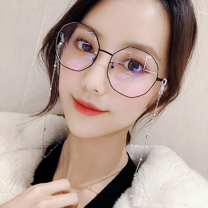 高品质装饰眼镜太阳镜女2021新款网红同款带链条八角眼镜街拍大框显瘦