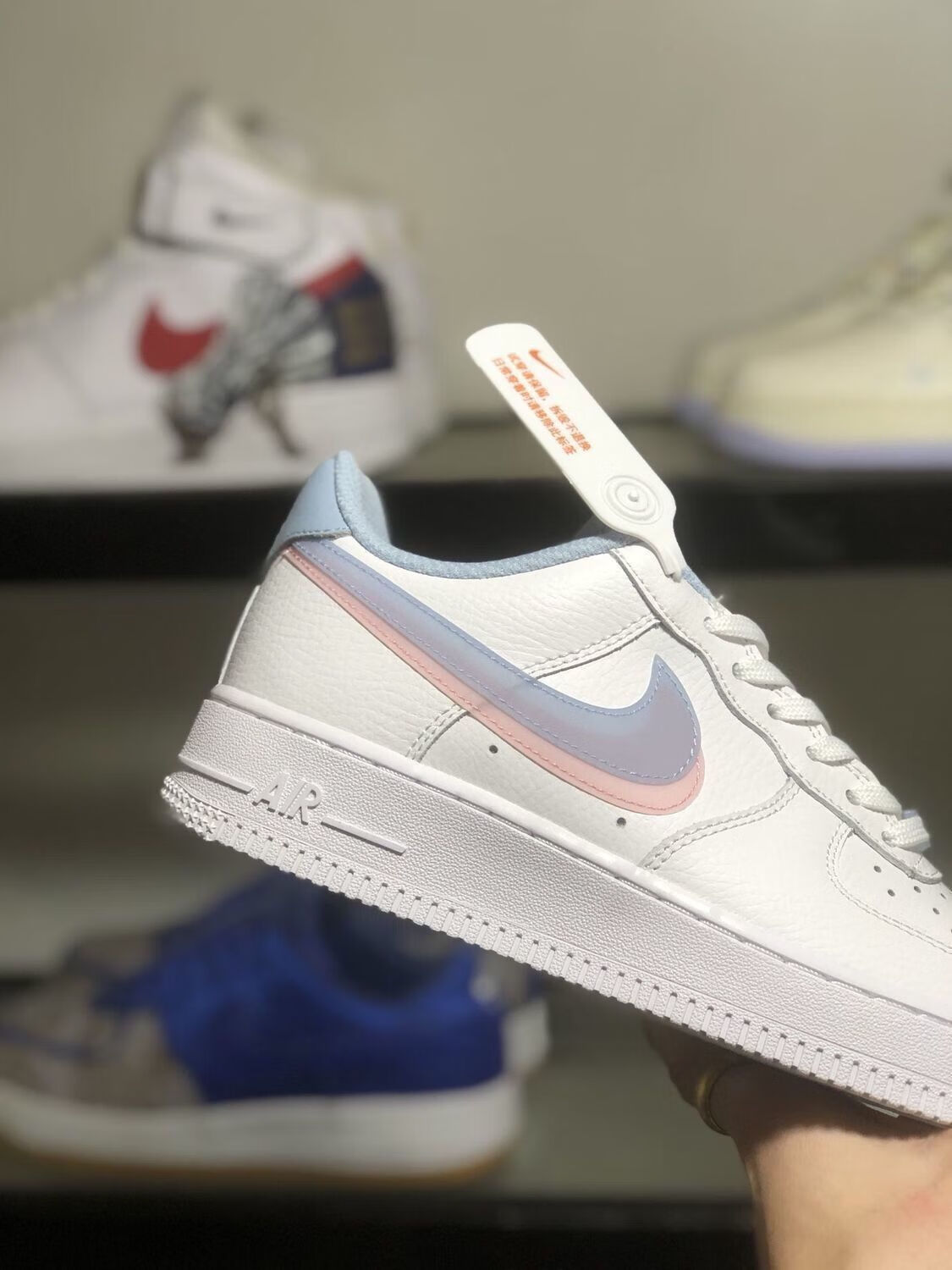 空军一号白蓝粉 双钩 air force1 gs 低帮休闲增高板鞋运动鞋 白蓝粉