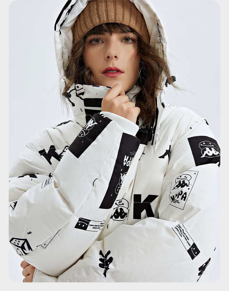 卡帕(kappa) kappa卡帕笑脸羽绒服22男女满印绒服连帽防寒面包服k0cz2