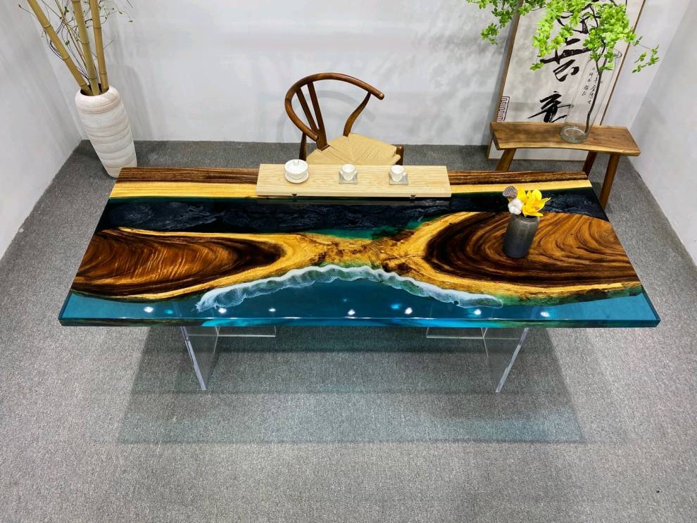 河流桌树脂环氧树脂茶台实木创意海洋河流桌家具茶几茶桌餐桌桌子办公